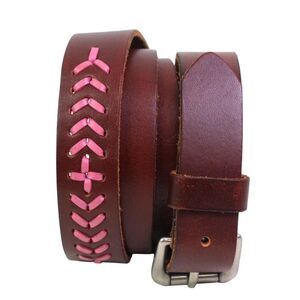 VTG AEO BROWN PINK GENUINE LEATHER 1"Wd CASUAL DRESS WOMEN'S BELT Sz L (F41
